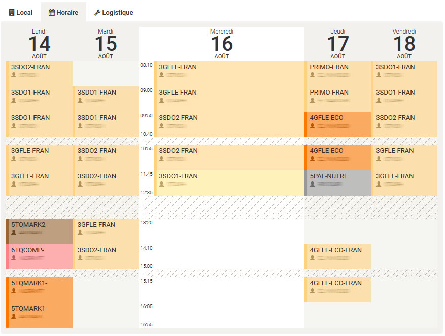 SchoolManager horaire d'un local